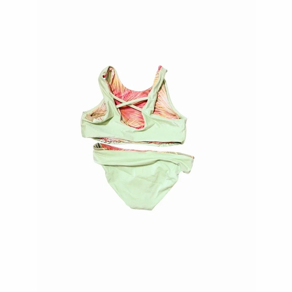 IMSY Girls Reversible Bikini Set 8 | Mint Green & Tropical Palm Print